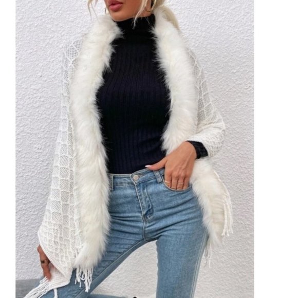 Celeb Style Faux fur open front cardigan - Picture 2 of 7